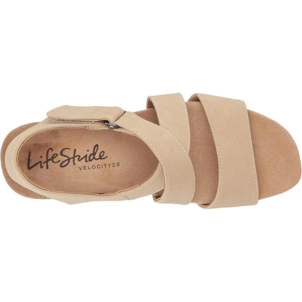 LifeStride Sincere Wedge Sandals 9W Bone Comfort Strappy Cork Heel Excellent